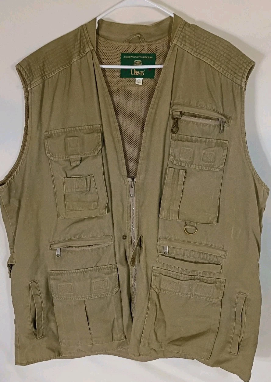 Orvis Fishing Vest Mens XXL Tan Khaki Vintage Mesh Lined