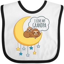 Inktastic I Love My Grandpa Baby Bib Grandfather Granddaughter Sloths Lover Moon