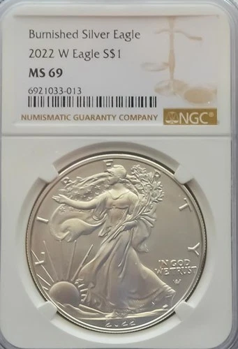 2022-W Burnished $1 American Silver Eagle NGC MS69 Brown Label