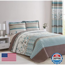 All American Collection 2 PC Floral Printed Brown And Turquoise Reversible