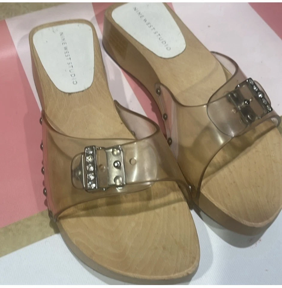 Sandalias vintage Nine West Slide suela de madera mulas Italia 🇮🇹 Y2K talla 8 Foto 2 de 4