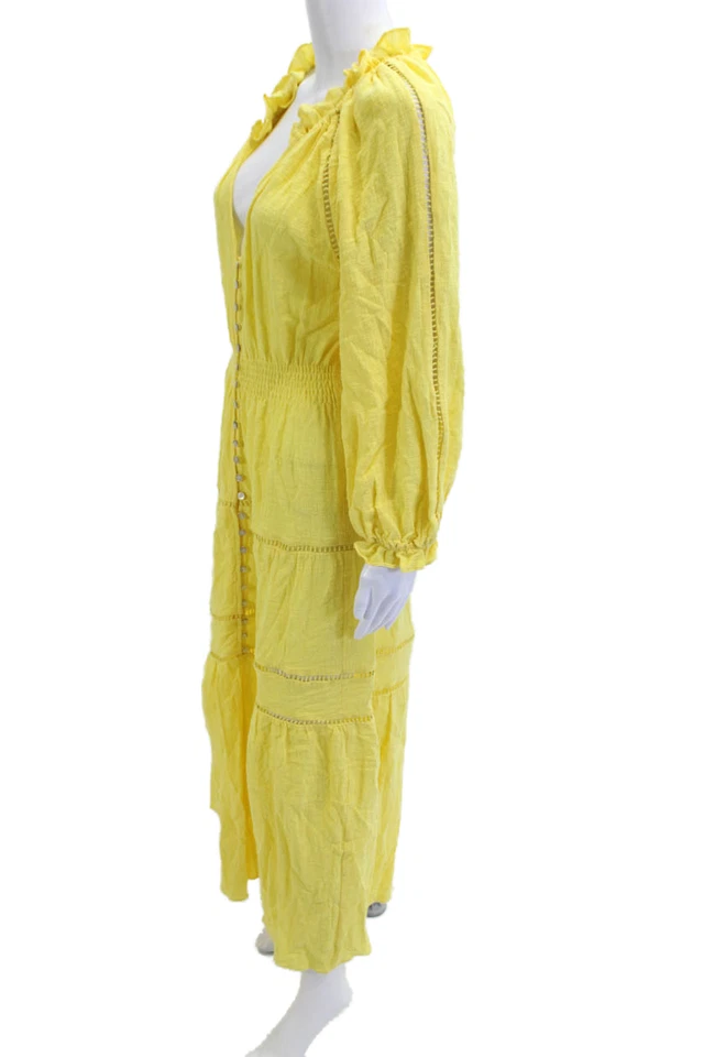 Maxi vestido solero de algodón amarillo manga larga The Westside para mujer talla S Foto 2 de 4