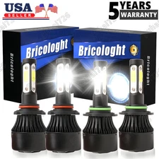 9005 9006 LED Headlights Kit Combo Bulbs 6500K High Low Beam Super White Bright