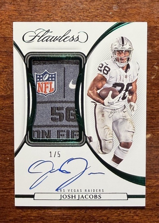 2022 Panini Flawless JOSH JACOBS 1/5 1st Print Bookend Laundry Tag Auto Raiders