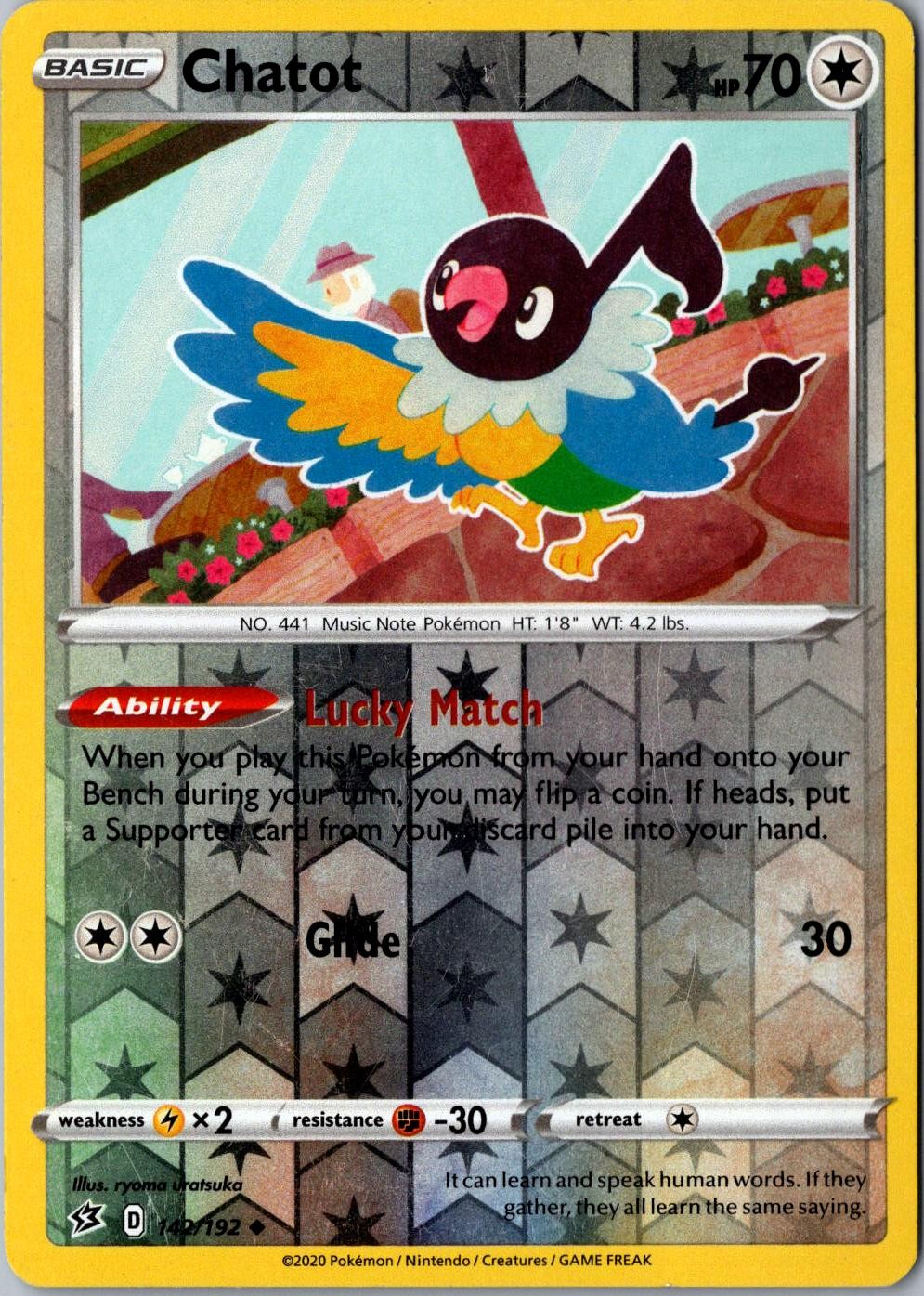 Chatot Reverse Holo 142/192 Uncommon SWSH02: Rebel Clash LP Pokemon Card