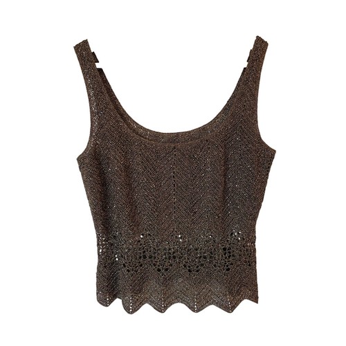 Carmen Marc Valvo offener Strick-Cardigan und Tanktop mit gewelltem Saum und Perlen braun - Bild 18 von 18