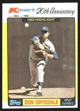 Don Drysdale 1982 Topps Kmart 20th Anniversary #42 Los Angeles Dodgers