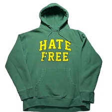 Pleasures Hoodie Adult Medium Forest Green "Hate Free" Double Sided Graphic EUC