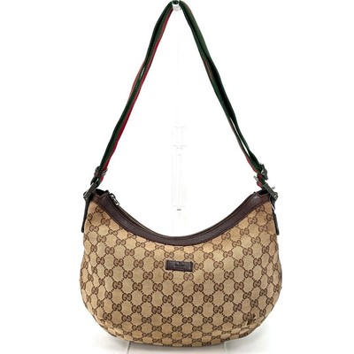 GUCCI GG Canvas Shoulder Bag Sherry Line Authentic B- Good Condition Japan