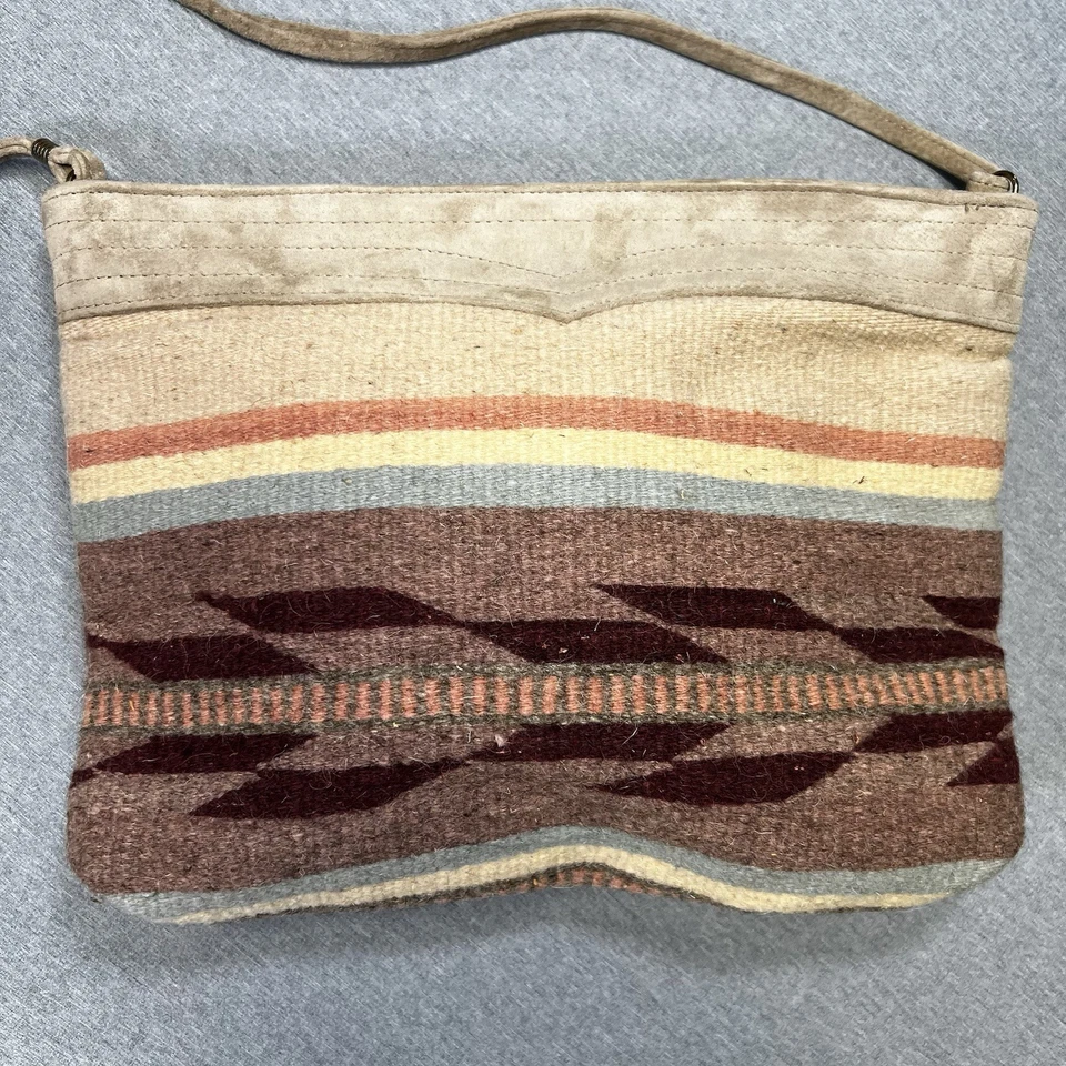 Bolso Bandolera Cartera Manta Vintage Doble W Marca Lana Cuero Suroeste  Foto 2 de 4