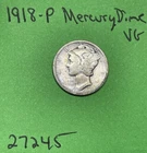 1918-P Mercury Dime 10c  Vg Very Good 90% Silver