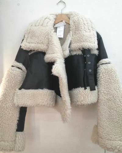 Giacca SACAI Boa bianca e nera taglia 1 lunghezza 19 6 pollici