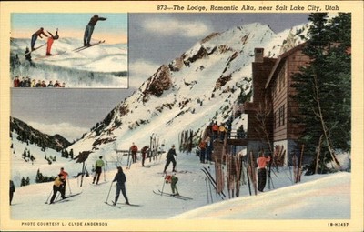 Salt Lake City Utah Romantic Alta The Lodge Skiing Ski Jump Vintage Postcard