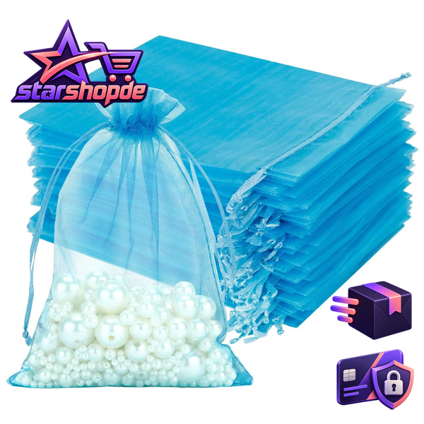 OrganzasäCkchen 13X18Cm Hellblau 100 StüCk Kordelzug Geschenkbeutel SüßIgkeiten-image