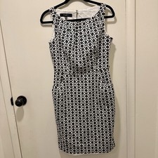 Nine West Black & White Mod Flower Dress Retro Vintagecore Twee Pockets Size 10