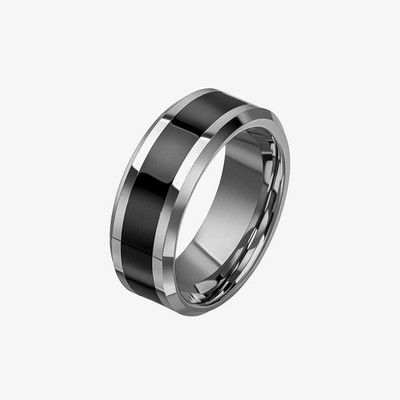 Fred Bennett Wolfram Black Enamel Stripe Ring R3860