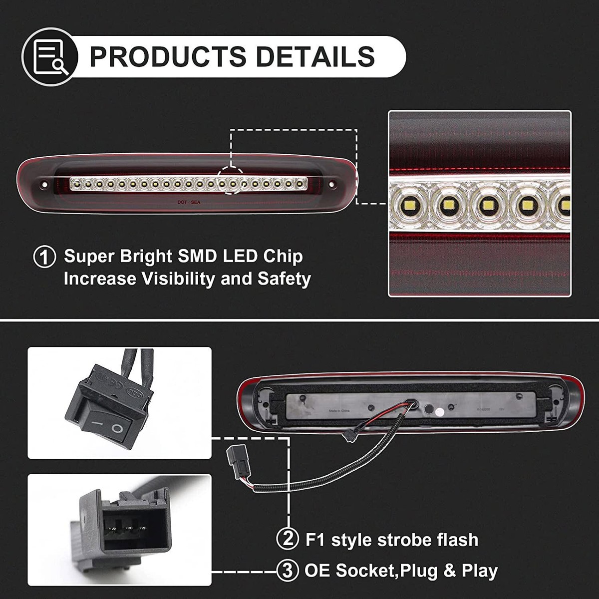 High Mount 3rd Brake Light Compatible With 2007-2013 GMC Sierra & Chevy Silverado