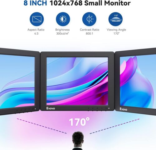 Eyoyo 8/912 Zoll LCD Monitor AV HDMI BNC VGA Monitor CCTV Bildschirm PC Anzeige - Picture 7 of 39