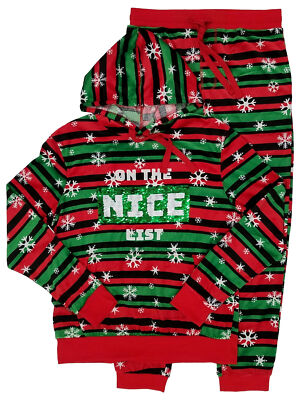Mens 2-Piece Naughty Nice Christmas Velour Sweatsuit Hoodie & Joggers Set