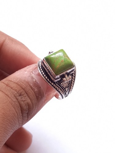 Handmade 925 Silver Plated Turquoise Poison Ring Hidden Compartment Size 5-16 US