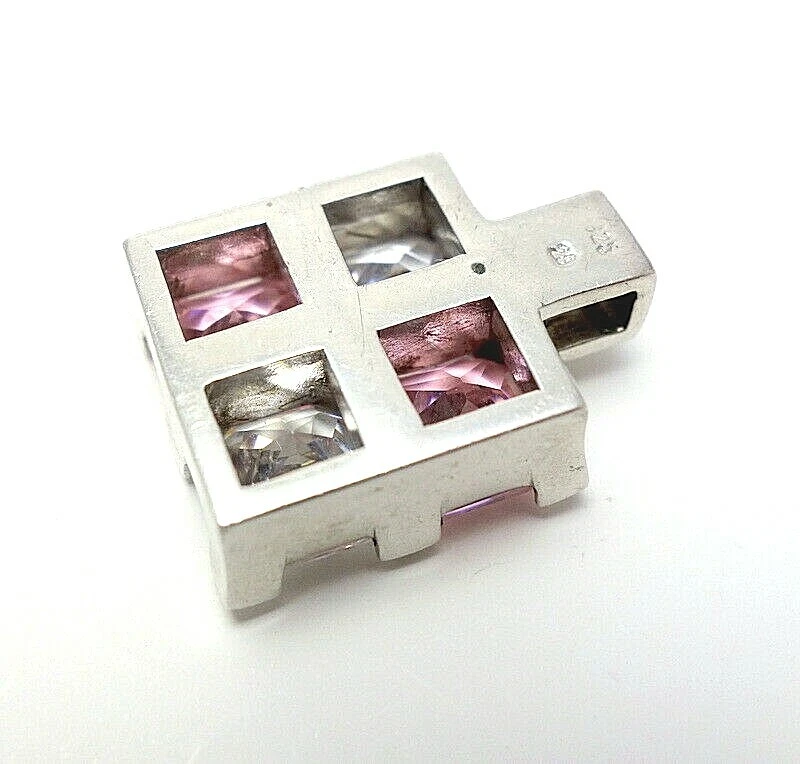 66. toller Ketten Anhänger Zirkonia Steine rose klar 925er Silber massiv eckig - Bild 4 von 4