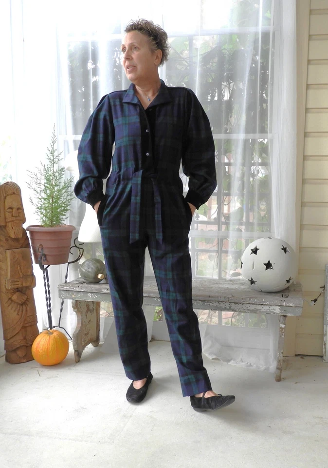 Mono De Colección Años 80 Lana Azul Verde A Cuadros Hecho en Italia por Norma Legge talla 6/8 Foto 3 de 4