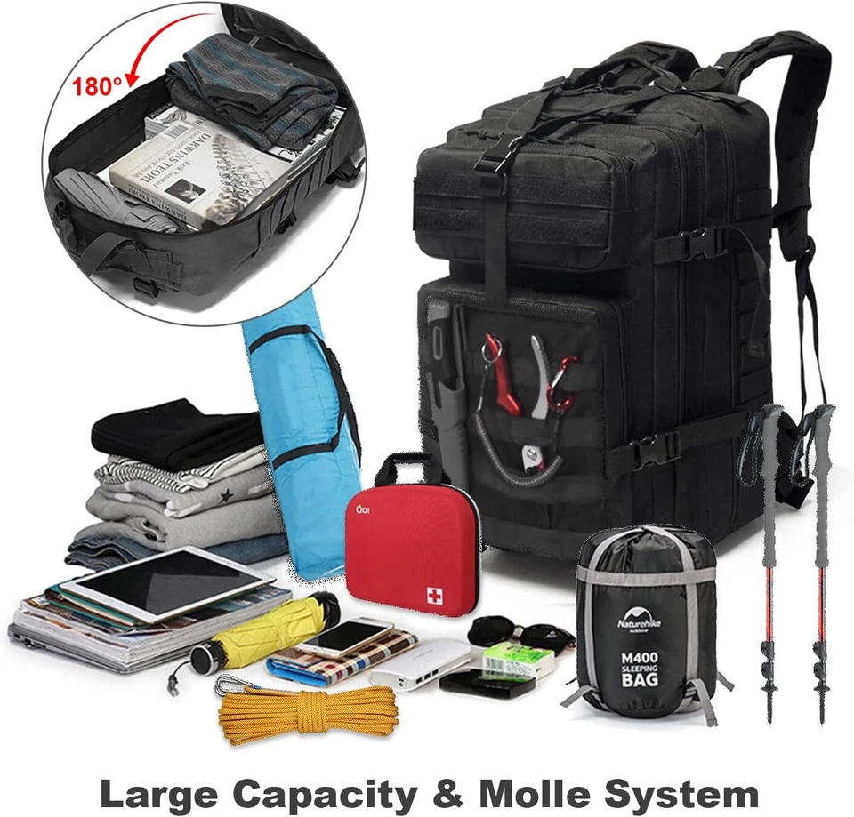 50L Large Tactical Military Backpack Waterproof Rucksack Hiking Laptop Backpack - Image 2 of 4