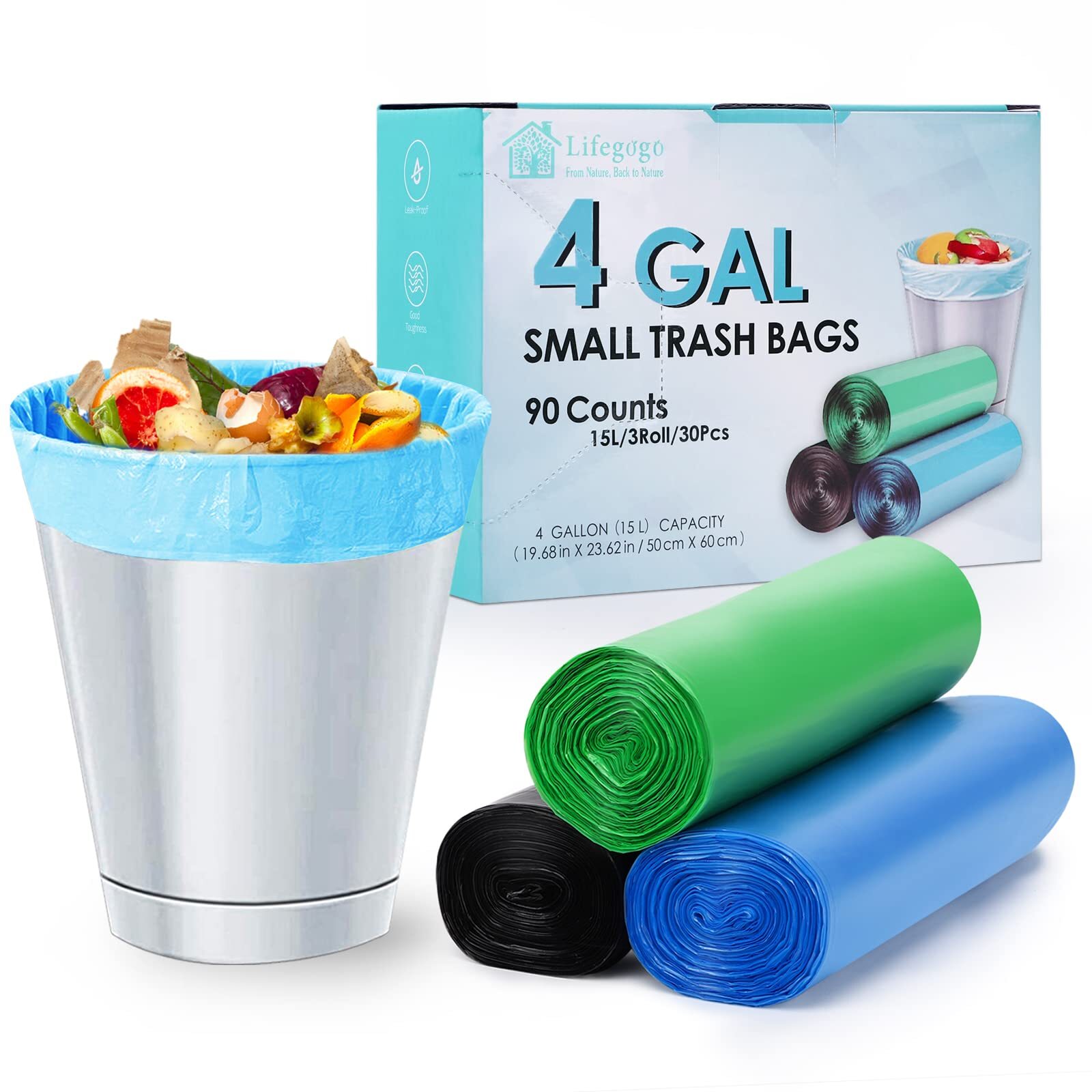 Small Trash Bags 4 Gallon: Bathroom Trash Bags,15 Liters Trash Bin Liners - U...