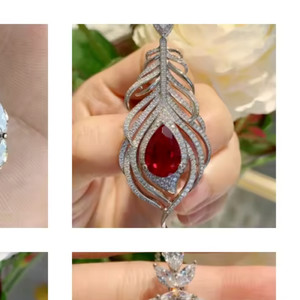Authentic 3 Ct Pear Cut Natural Red Ruby Feather Pendant 14K White Gold Plated