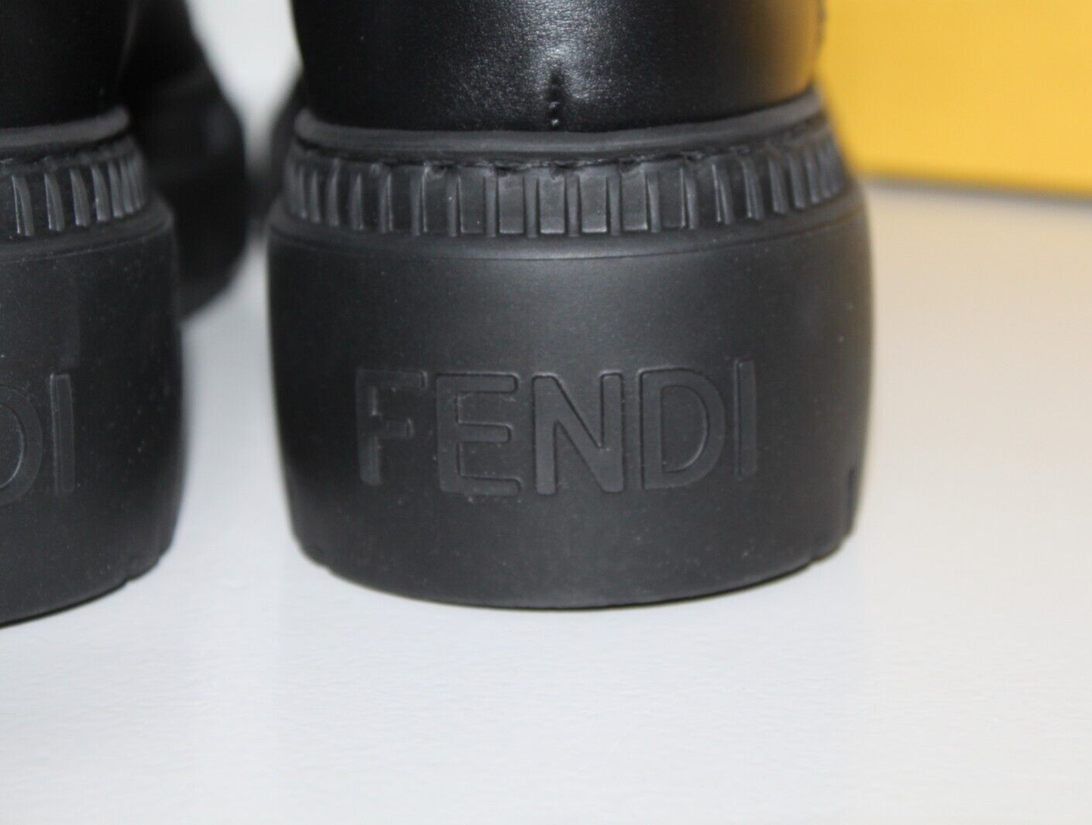 New sz 8 / 38.5 Fendi Black Leather Domino Biker FF Logo Sock Pull