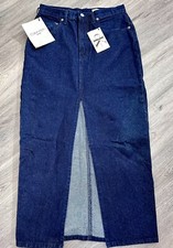 NEW VINTAGE Calvin Klein Jeans Denim Blue Jean Front Slit Long Skirt Sz 12