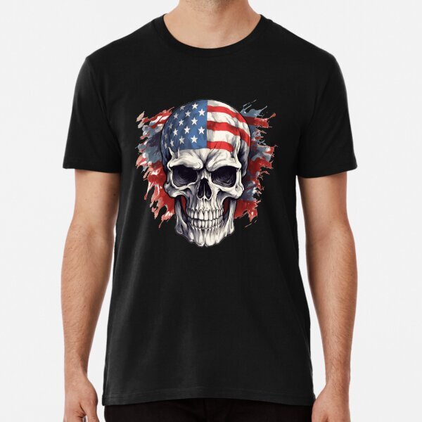USA Flag Skull Graphic Short Sleeve Tee for Bold Patriots S-5XL