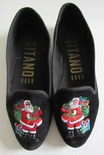 Vintage Gitano Velvet Santa Claus Christmas Holiday Flat Shoes Size 7.5