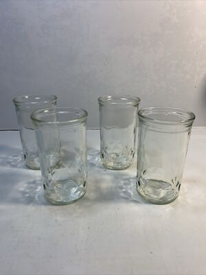 Set of 4 Anchor Hocking Jelly Jar Juice Glass Diamond Pattern Band Bottom 3 7/8''