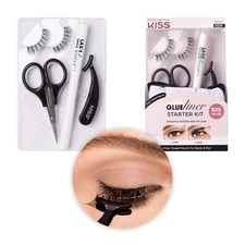 Glue Liner False Eyelashes Set Reusable with Scissors & Applicator - 1 Pair