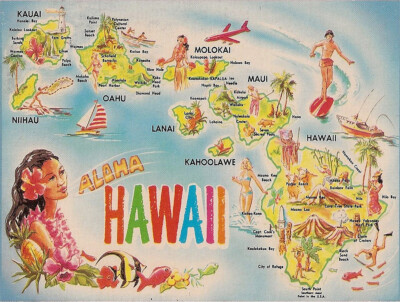 Vintage Hawaiian Islands map art reproduction steel sign South Pacific