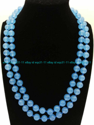 Beautiful Natural AAA++ 10mm Blue Aquamarine Gems Round Beads Long Necklace 36''