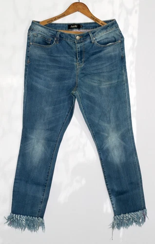Nanette Lepore Skinny Jeans Size 12 Blue Cropped Distressed Cuff 24” Inseam