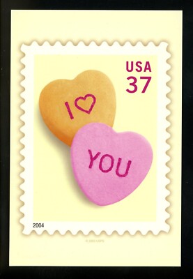 Postcard Stamp Design #3833 CTC I Love You candy hearts 2004
