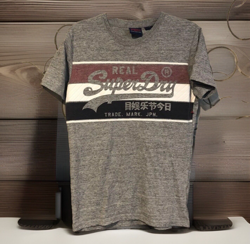 Real SuperDry T Shirt Mens Medium Gray Japan Logo Raised Logo Cotton Crew - 第 1/6 張圖片
