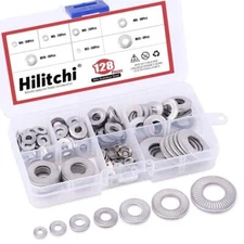 Hilitchi 128-Pcs M3 - M12 Stainless Steel Washers Metric 304 Stainless Steel ...