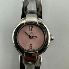 ESQ Swiss Watch Women Silver Tone Pink Dial 22MM Round New Battery 7.25 Inch