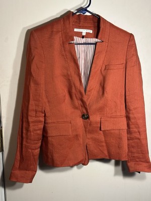 Veronica Beard Farley Dickey Jacket Blazer Womens 4 Linen Blend Designer Orange