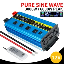 3000W 6000W Pure Sine Wave Power Inverter 12V To 110V Car Converter Remote LED