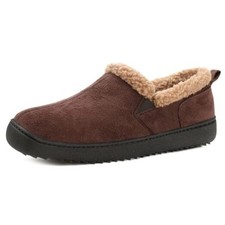 Men's Warm Fuzzy Bootie Slippers, Winter Suede Loafer House 11 Chesnut Tan
