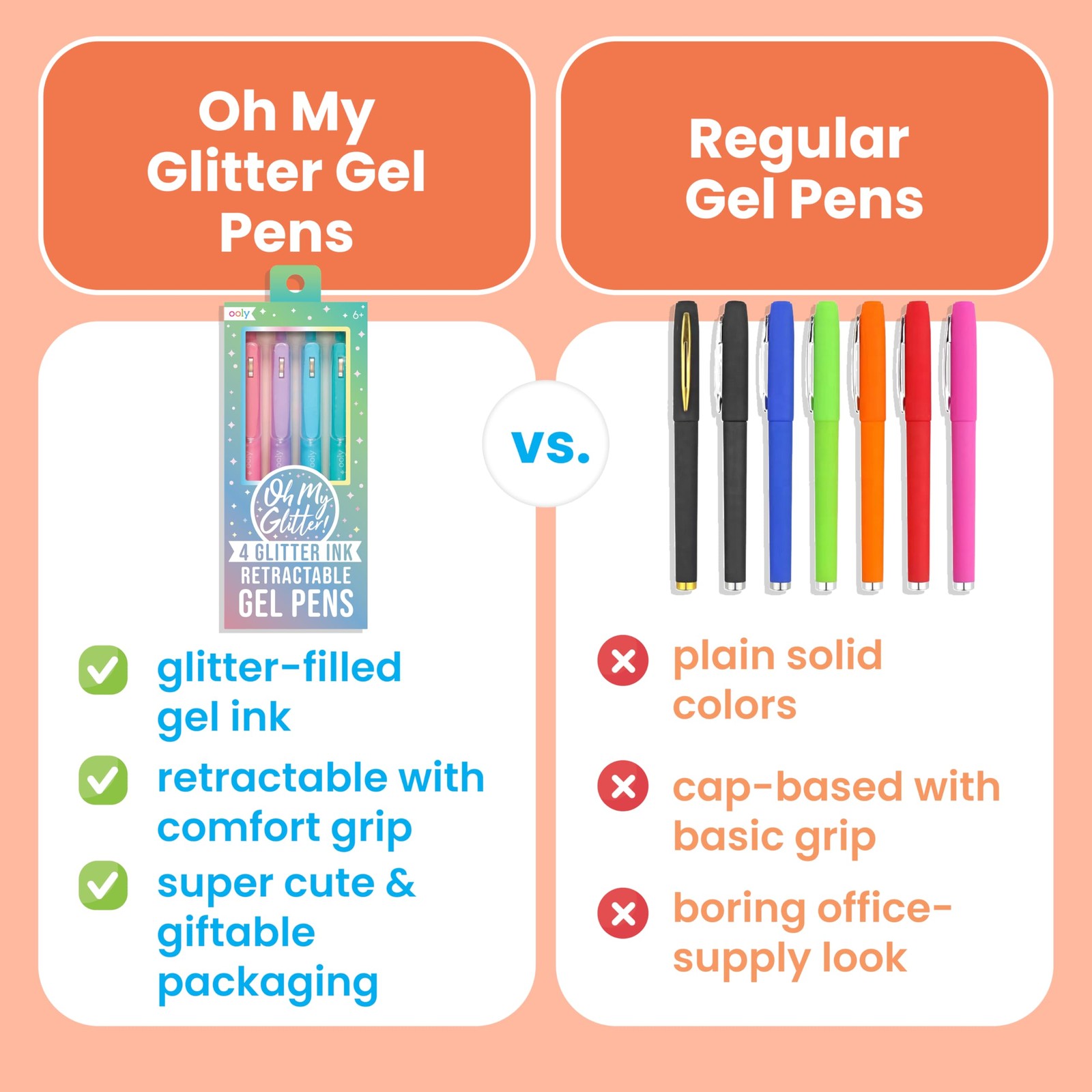 Oh My Glitter Gel Pens - Set of 12 Cute School and Art Supplies for Girls, Pl...