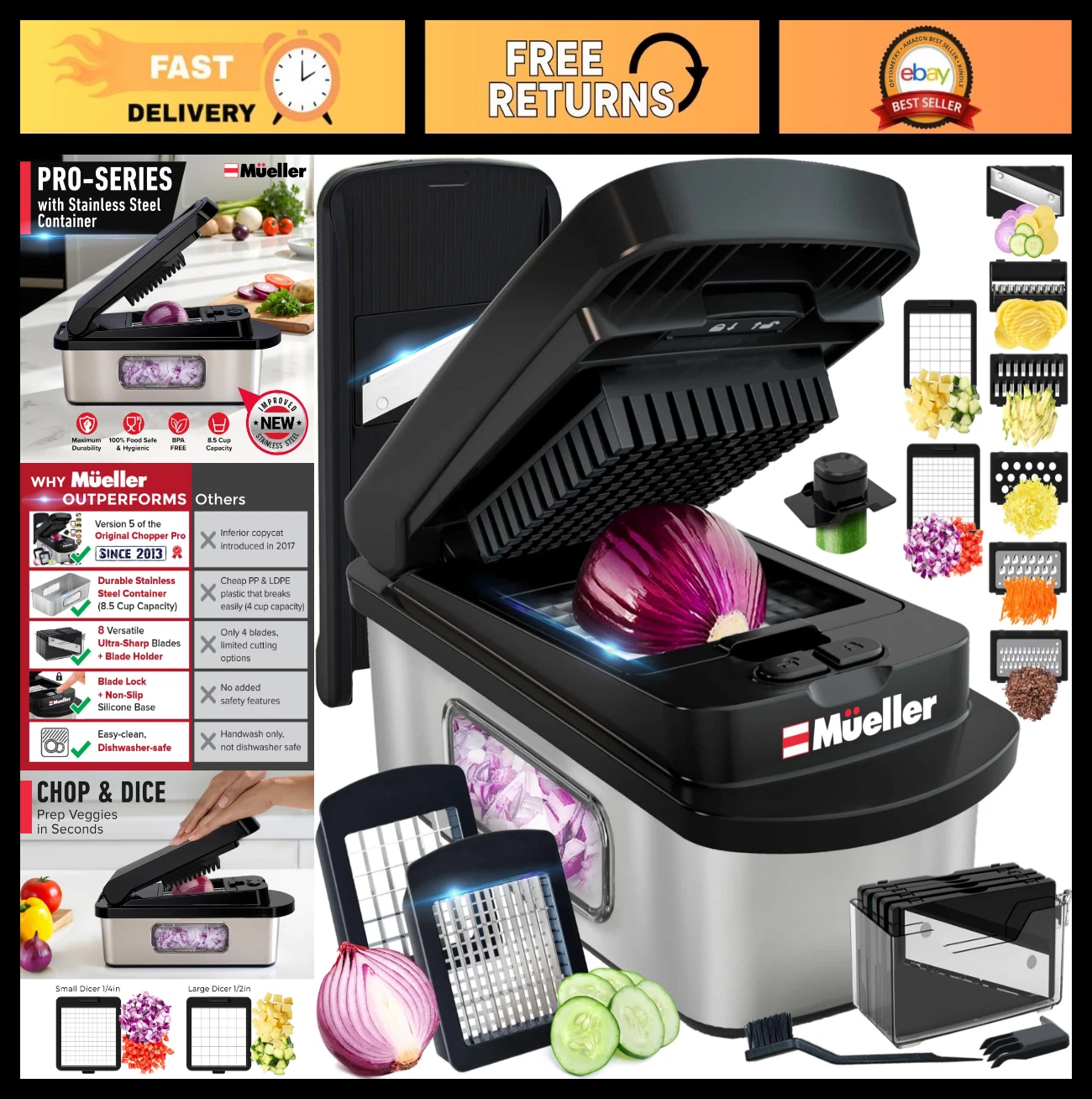 10-in-1 Stainless Steel Multi Vegetable Chopper & Mandoline Slicer - Kitchen Gad