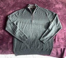 Kinross 100% Cashmere Suede Trim 1/4 Zip Sweater-Dark Green-L-$430-NWOT-Perfect