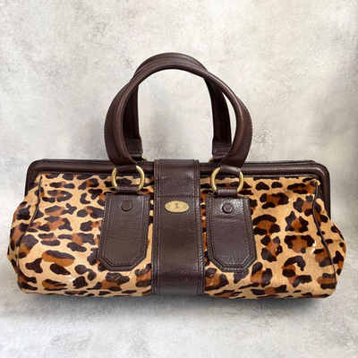 CELINE Pony Hair Leopard Print Leather Shoulder Bag Boston Vintage 