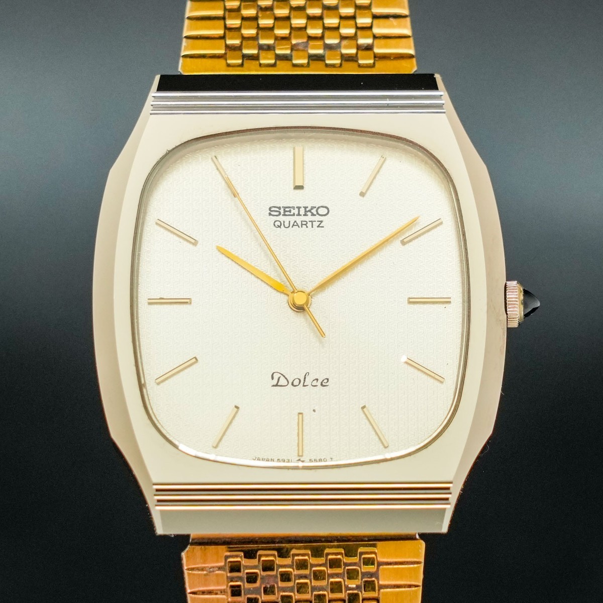 Vintage [N-MINT] SEIKO Dolce 5931-5450 Gold Square Gold Men Watch